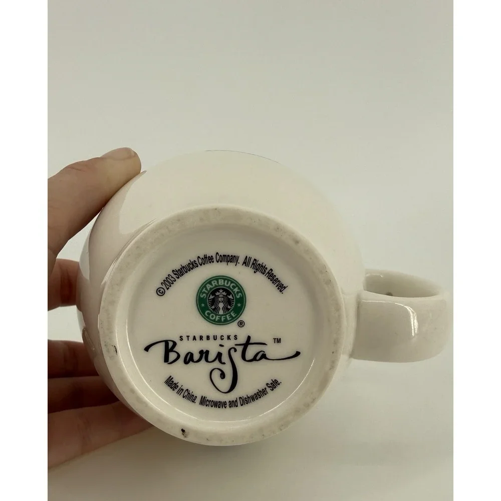 Starbucks Barista 2003 White Blue Abbey Coffee Tea 12oz Mug Cup New No Tags